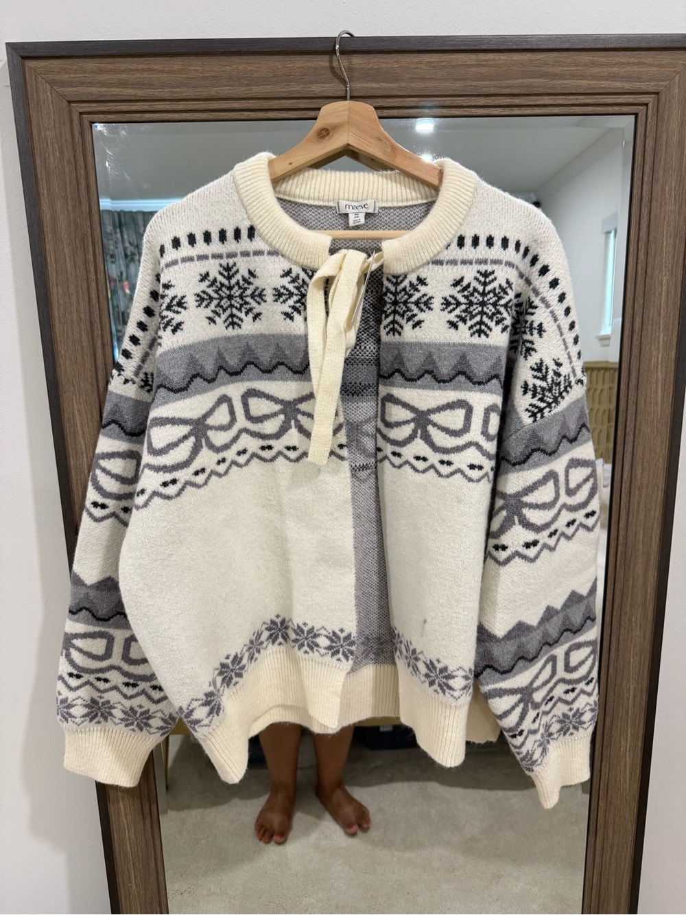 Anthropologie Maeve Tie-Front Fairisle Cardigan Sweater One Size XL